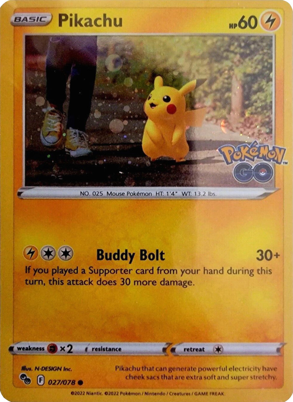 holographic basic pikachu card Pikachu (027/078) (Cosmos Holo) [Pokémon GO]